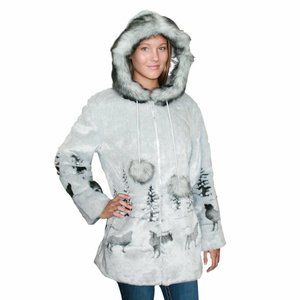 Black Mountain Peak Grey Wolf Faux Fur Coat